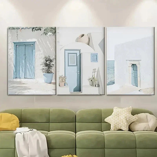 3pcs Greece Modern Minimalist Mediterranean Metal Print Ready to Hang Art