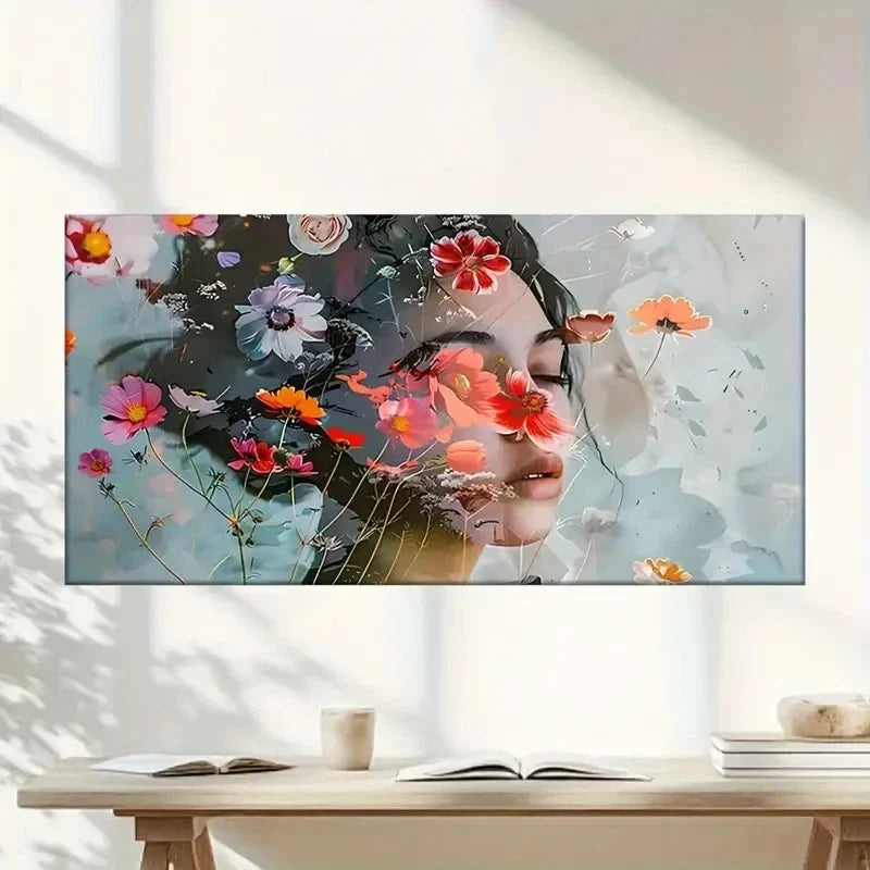 Women With Long Colorful Hair Wall Art Canvas Office Home Room Framed 80x45cm