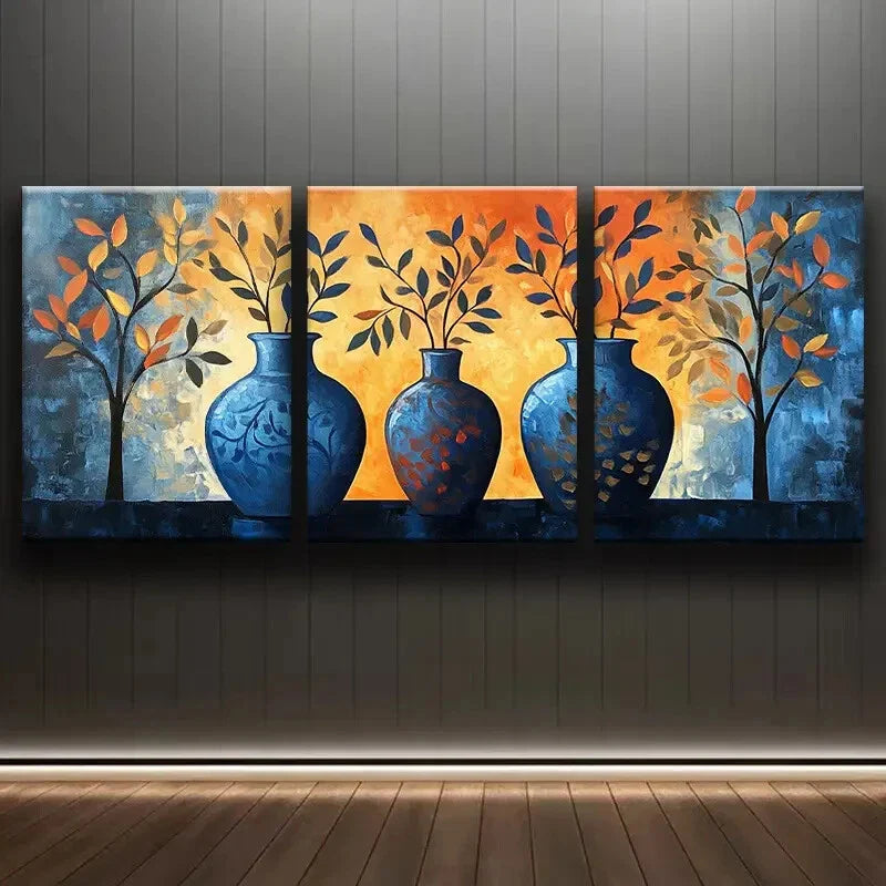 3pcs Abstract Vase and Foliage Triptych Perfect Wall Art Set Canvas Framed 40x60cm - High Quality Print 100% Australian Made Wall Canvas Ready to Hang
