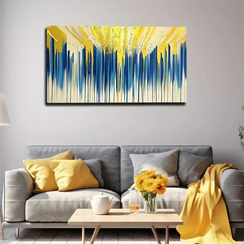 Blue And Yellow Vertical Blocks Wall Art Canvas Office Home Room Framed 120x60cm