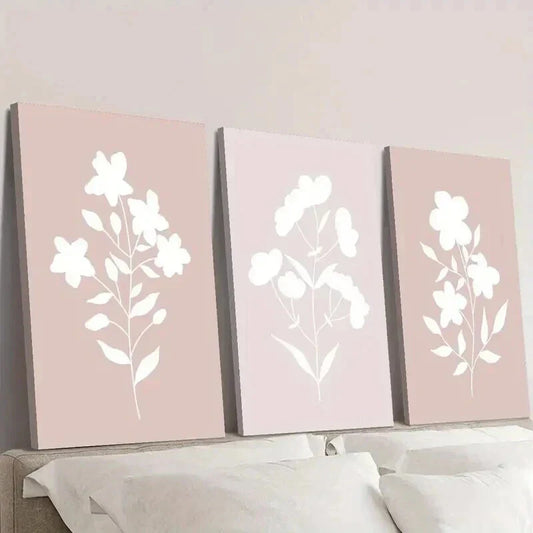 3pcs Blush Pink Abstract Minimalist Flowers Wall Art Set Canvas Framed 40x60cm - High Quality Print 100% Australian Made Wall Canvas Ready to Hang