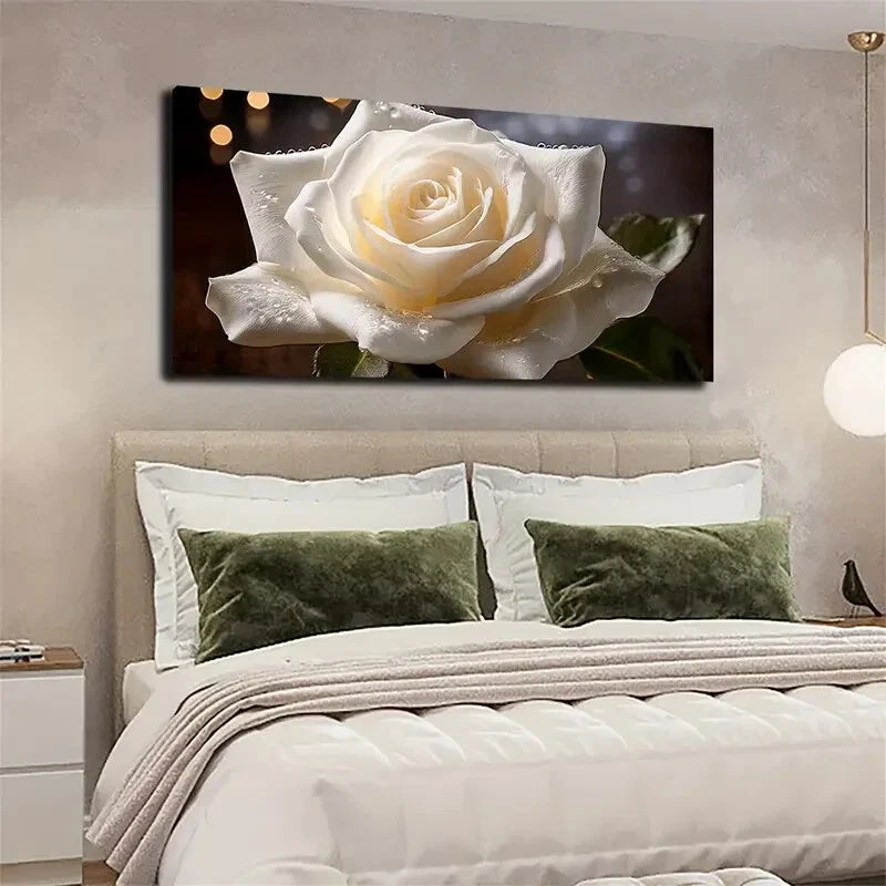 Blooming White Rose Wall Art canvas office home room framed 120x60cm