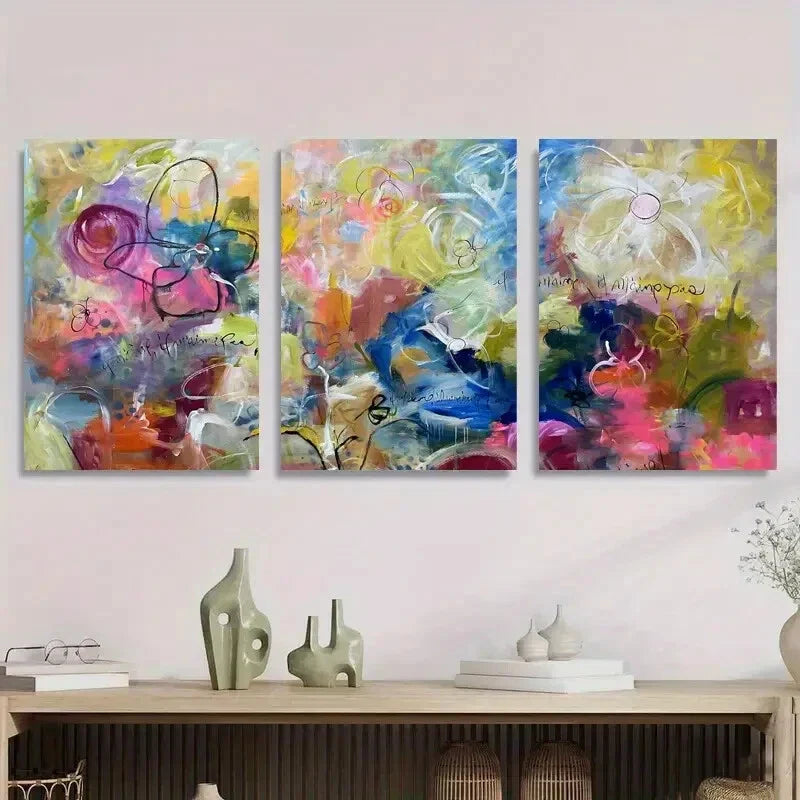 3pcs odern Graffiti Wall Decor with Colorful Metal Print Ready to Hang Art
