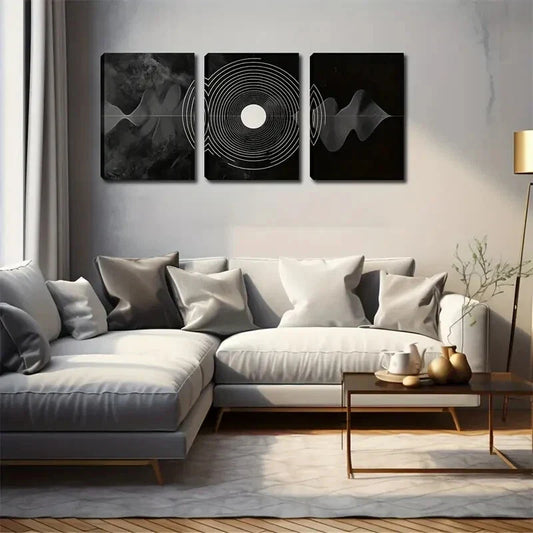 3pcs Black & White Geometric Wall Art Set Canvas Framed 40x60cm - High Quality Print 100% Australian Made Wall Canvas Ready to Hang