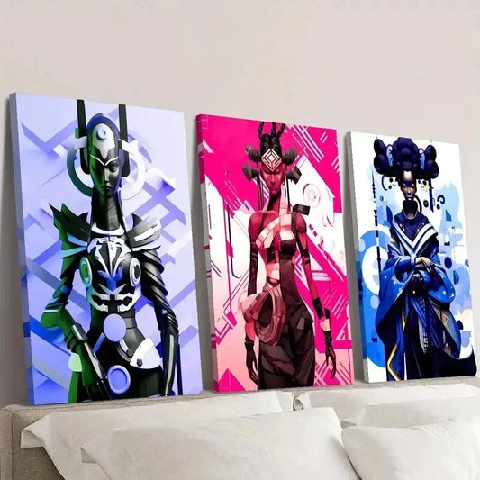 3pcs Cyberpunk Women in Traditional Costumes Wall Art Set Canvas Framed 40x60cm - High Quality Print 100% Australian Made Wall Canvas Ready to Hang