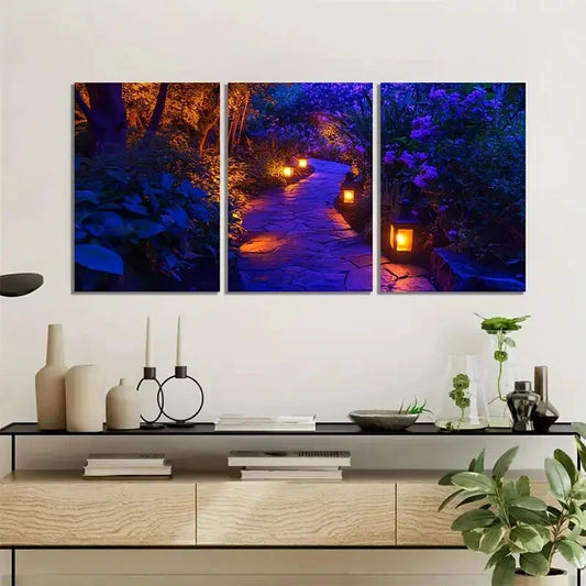 3pcs Twilight Garden Pathway Wall Art Set Canvas Framed 40x60cm - High Quality Print 100% Australian Made Wall Canvas Ready to Hang