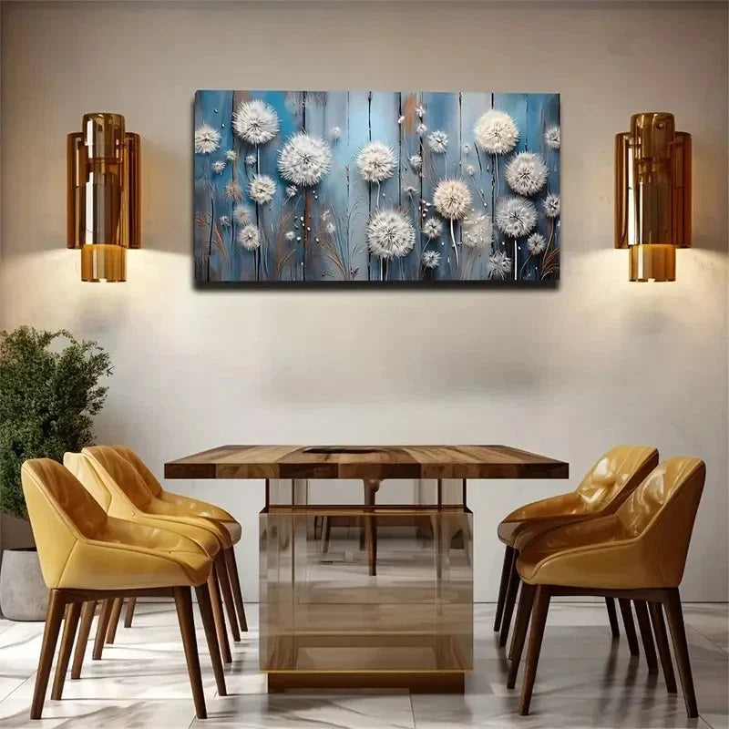 White Dandelion Retro Abstract Wall Art Canvas Office Home Room Framed 120x60cm