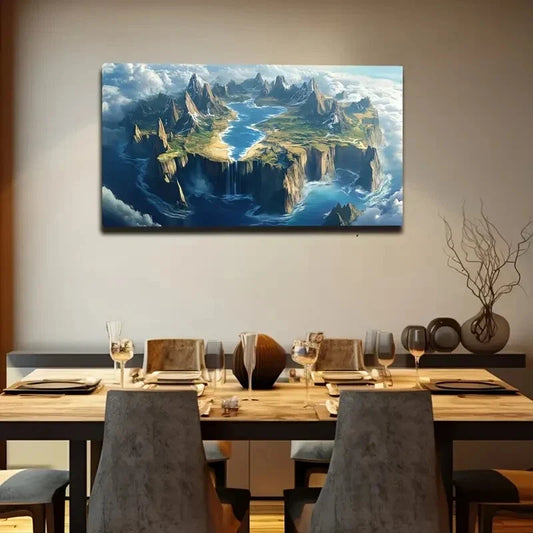 Fantasy Island On Cloudy Sea Wall Art Canvas Office Home Room Framed 120x60cm