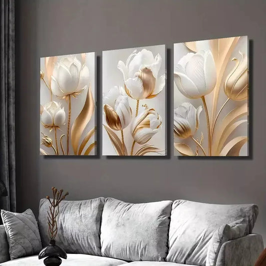 3pcs Modern Natural Scenery Tulip Flowers Wall Art Set Canvas Framed 40x60cm - High Quality Print 100% Australian Made Wall Canvas Ready to Hang