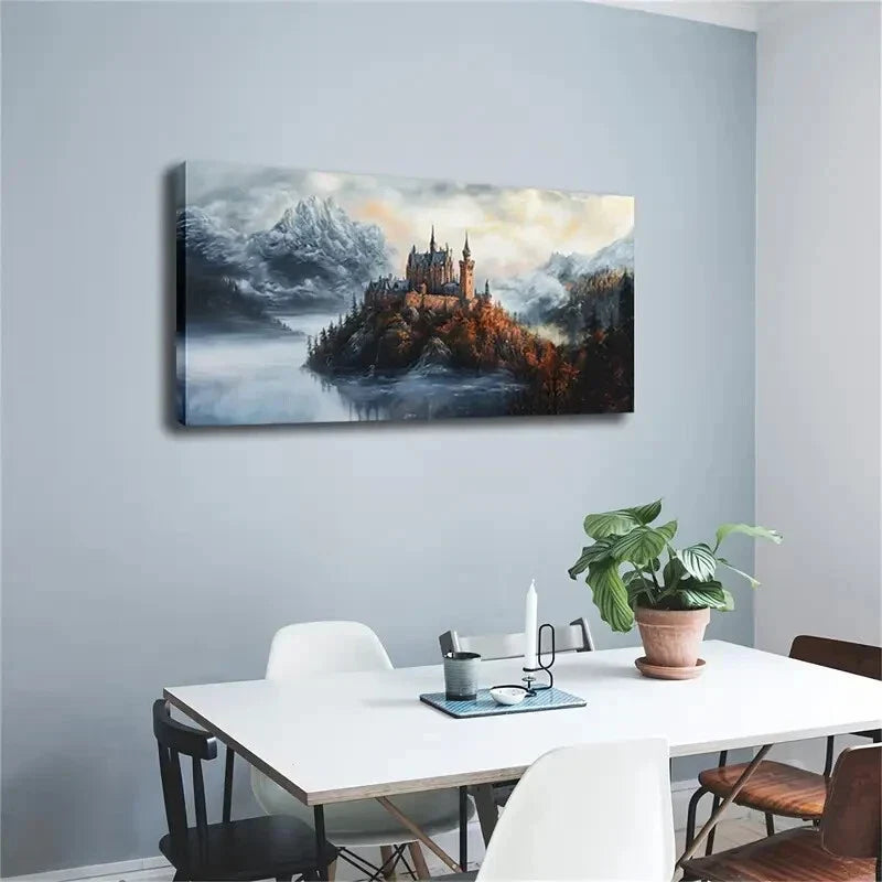 Realistic Misty Castle Lands Wall Art Canvas Office Home Room Framed 120x60cm