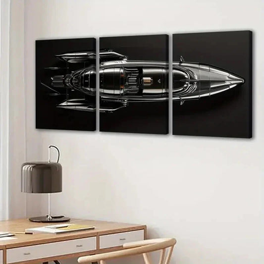 3pcs Vintage Fashion Black Cool Aircraft Darks Wall Art Set Canvas Framed 40x60cm - High Quality Print 100% Australian Made Wall Canvas Ready to Hang