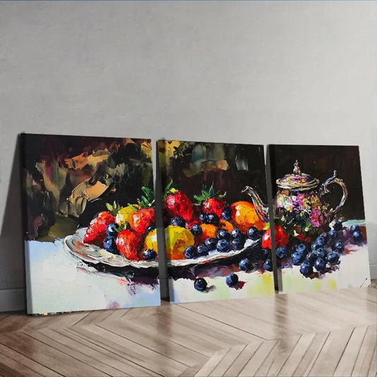 3pcs Afternoon Tea Fruit Nature Perfect Wall Art Set Canvas Framed 40x60cm - High Quality Print 100% Australian Made Wall Canvas Ready to Hang
