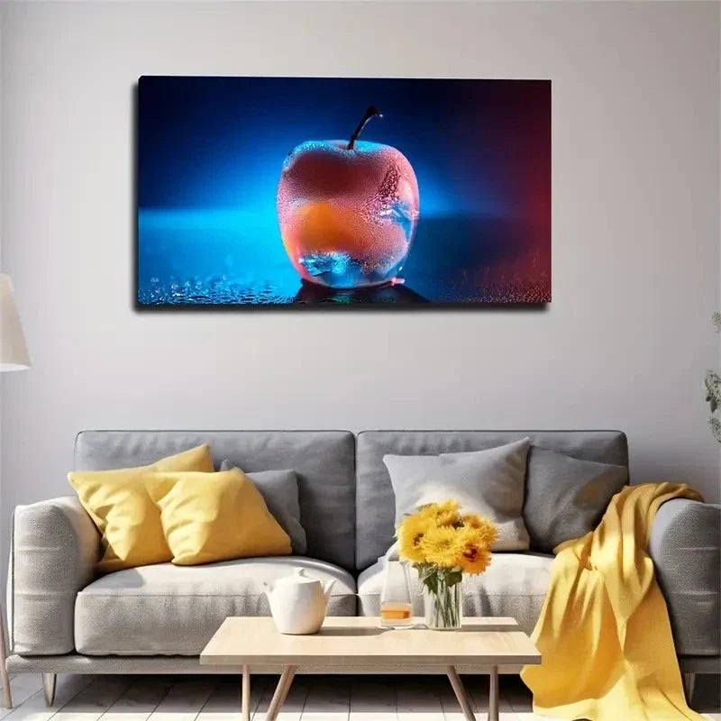 Transparent Apple Suitable Wall Art Canvas Office Home Room Framed 80x45cm