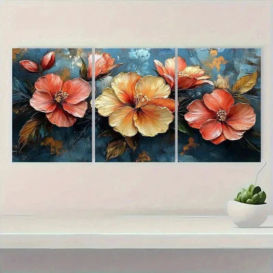 3pcs Vibrant Tropical Abstract Flower Prints Wall Art Set Canvas Framed 40x60cm - High Quality Print 100% Australian Made Wall Canvas Ready to Hang