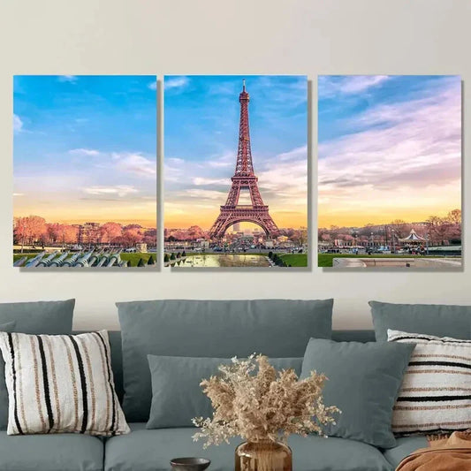 3pcs Eiffel Tower Triptych Classic Landscape Metal Print Ready to Hang Art