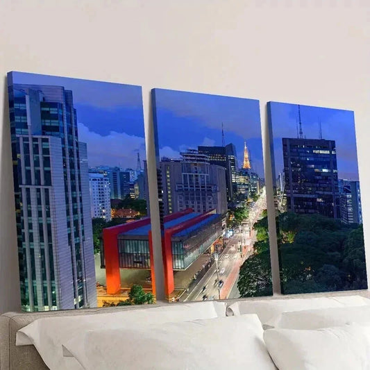 3pcs High Buildings and Neon Lights Wall Art Set Canvas Framed 40x60cm - High Quality Print 100% Australian Made Wall Canvas Ready to Hang