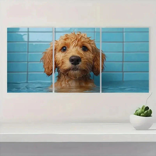 3pcs Golden Retriever Dog Humorous Shower Metal Print Ready to Hang Art