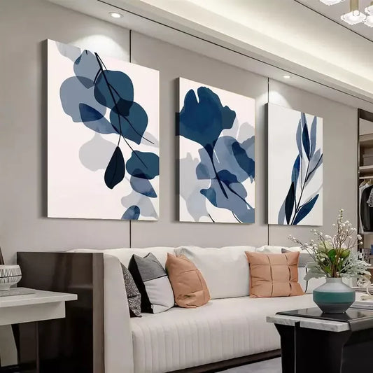 3pcs Navy Blue Abstract Botanical Aesthetic Wall Art Set Canvas Framed 40x60cm - High Quality Print 100% Australian Made Wall Canvas Ready to Hang