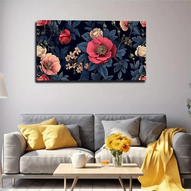 Vibrant Red & Pink Flowers Wall Art canvas office home room framed 80x45cm