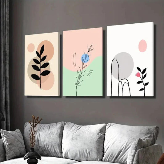 3pcs Modern Abstract Botanical Illustrations Wall Art Set Canvas Framed 40x60cm - High Quality Print 100% Australian Made Wall Canvas Ready to Hang