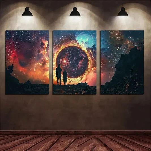 3pcs Two Contours Facing Each Other Metal Print Ready to Hang Art