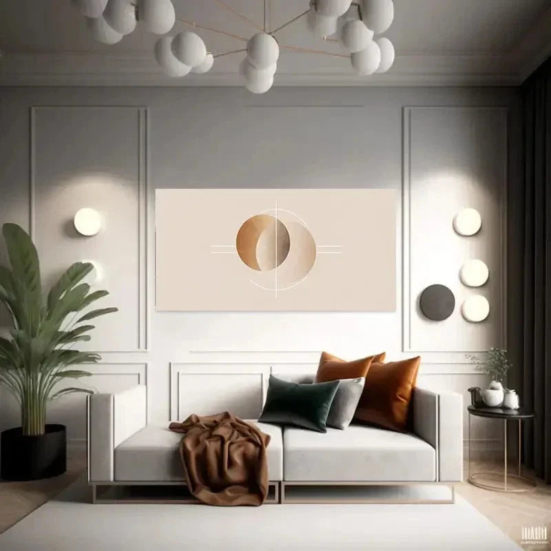 Beige & White Geometric Design Wall Art Canvas Office Home Room Framed 80x45cm