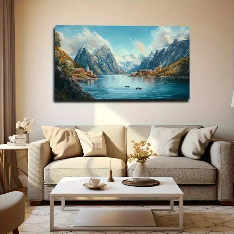 Lake At The Foot Wall Art Canvas Office Home Room Framed 80x45cm