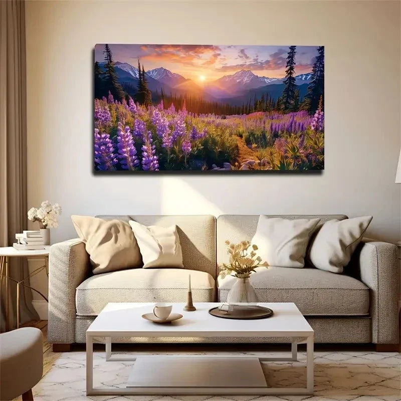 Vibrant Purple Flowers Under Wall Art Canvas Office Home Room Framed 80x45cm