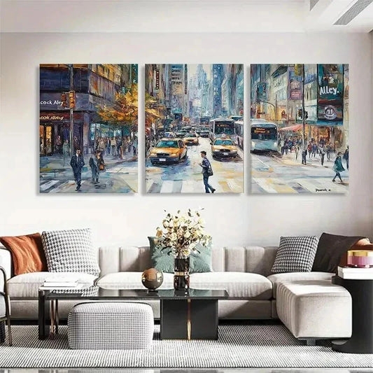 3pcs Urban Street Scene Yellow Taxis Perfect Wall Art Set Canvas Framed 40x60cm - High Quality Print 100% Australian Made Wall Canvas Ready to Hang