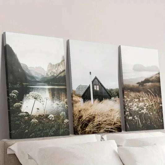3pcs Natural Wildflower Landscape Photograph Wall Art Set Canvas Framed 40x60cm - High Quality Print 100% Australian Made Wall Canvas Ready to Hang