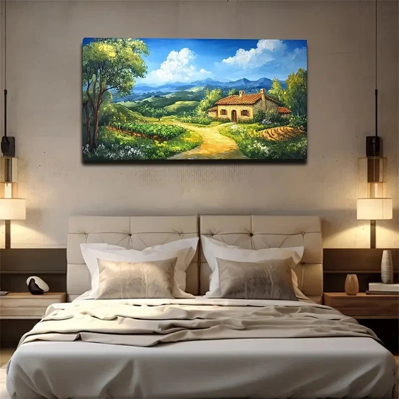 The Path Beside The Farmhouse Wall Art Canvas Office Home Room Framed 80x45cm