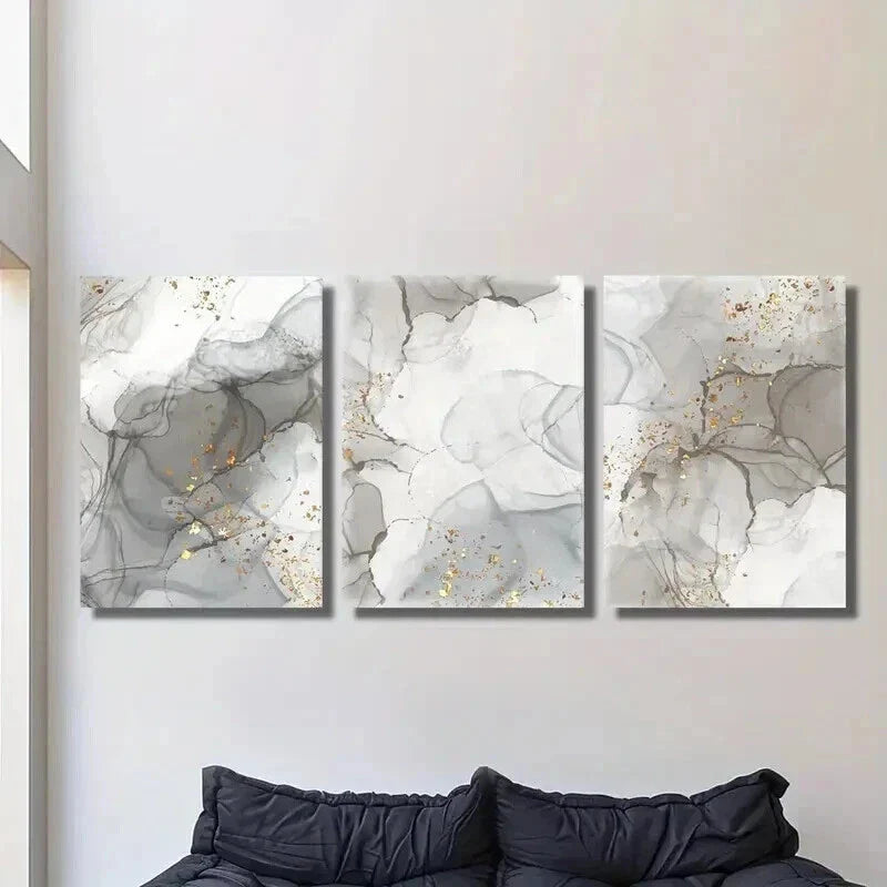 3pcs Gray and Golden Marble Texture Wall Art Set Canvas Framed 40x60cm - High Quality Print 100% Australian Made Wall Canvas Ready to Hang