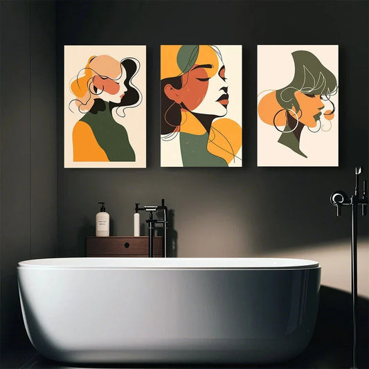 3pcs Beautiful Women Simple Line Style Metal Print Ready to Hang Art