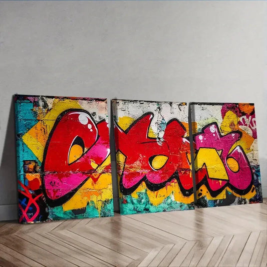 3pcs Colorful Graffiti on Rooftops Perfect Wall Art Set Canvas Framed 40x60cm - High Quality Print 100% Australian Made Wall Canvas Ready to Hang