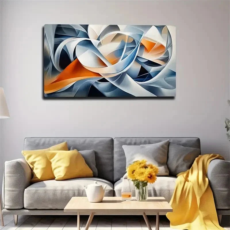 Black Orange Blue & White Wall Art Canvas Office Home Room Framed 120x60cm