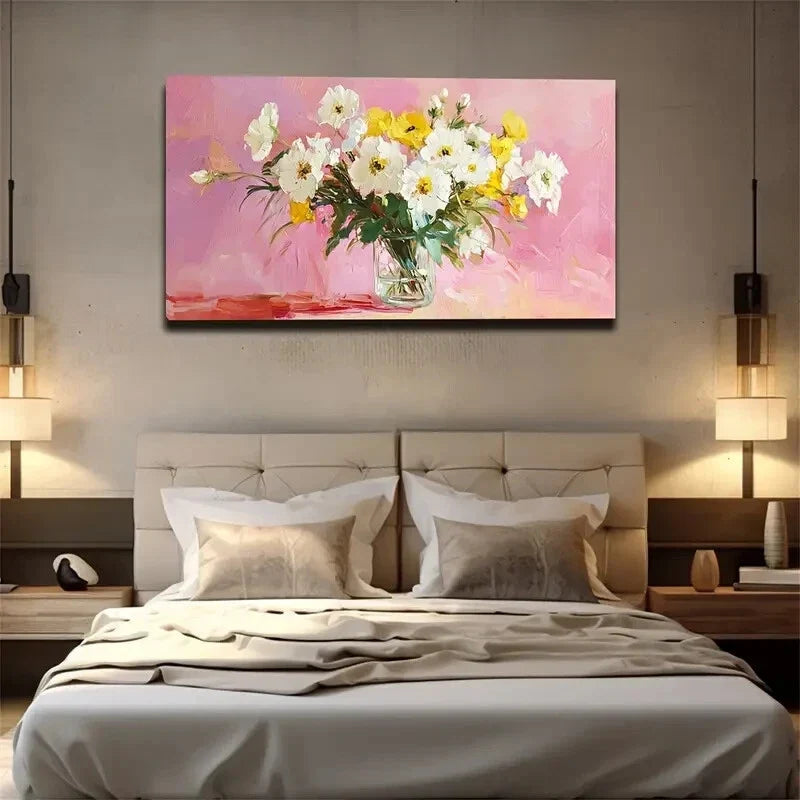 Bunch Of Flowers Glass Vase Wall Art Canvas Office Home Room Framed 120x60cm