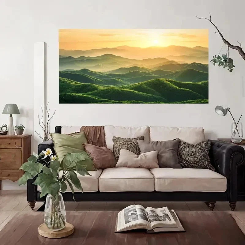 Golden Sunset Mountain Wall Art Canvas Office Home Room Framed 80x45cm
