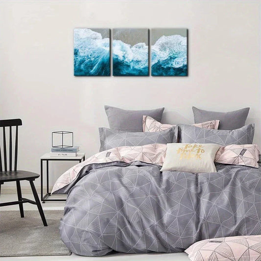 3pcs Beach Painting Sea Waves Scenery Metal Print Ready to Hang Art