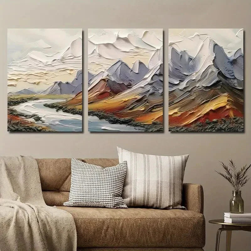 3pcs Mountain River Landscape Wall Art Set Canvas Framed 40x60cm - High Quality Print 100% Australian Made Wall Canvas Ready to Hang