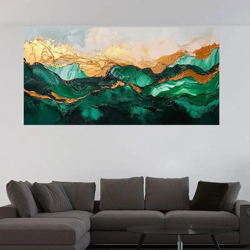 Green and Yellow Abstract Wall Art Canvas Office Home Room Framed 80x45cm