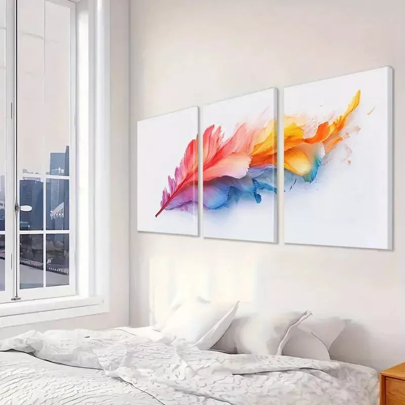 3pcs Vibrant Abstract Rainbow Splatter Wall Art Set Canvas Framed 40x60cm - High Quality Print 100% Australian Made Wall Canvas Ready to Hang