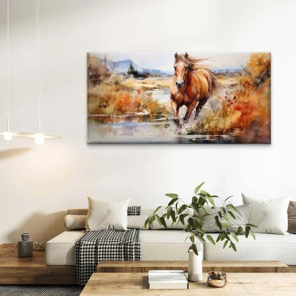 Galloping Horse Wall Art Canvas Office Home Room Framed 80x45cm