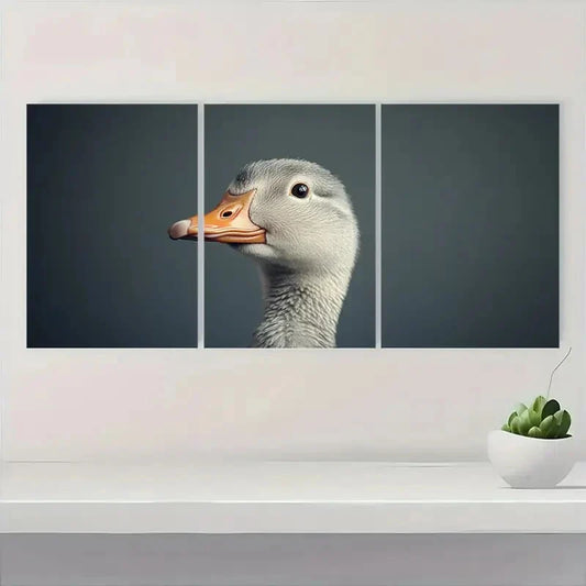 3pcs Whimsical Cow & Duck Vintage Aesthetic Black Metal Print Ready to Hang Art