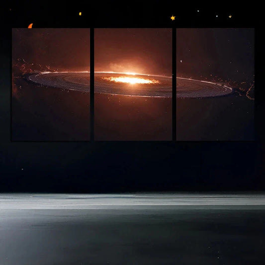 3pcs Starry Sky Golden Brown Round Metal Print Ready to Hang Art