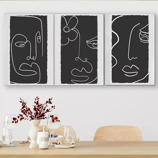 3pcs Minimalist Line - Art Face Triptych Wall Art Set Canvas Framed 40x60cm - High Quality Print 100% Australian Made Wall Canvas Ready to Hang
