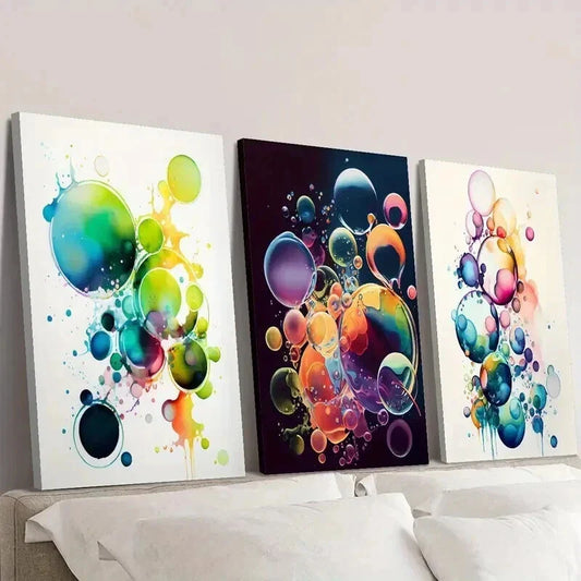 3pcs Colorful Abstract Bubble Decoration Wall Art Set Canvas Framed 40x60cm - High Quality Print 100% Australian Made Wall Canvas Ready to Hang