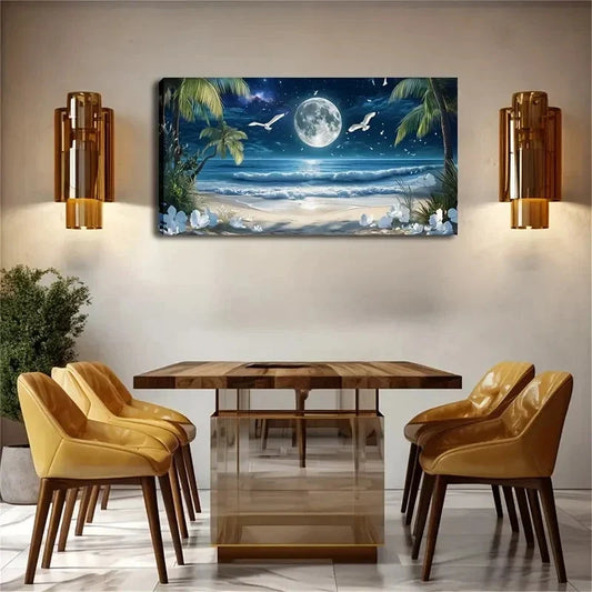 White Flowers Scattered Beach Wall Art Canvas Office Home Room Framed 80x45cm