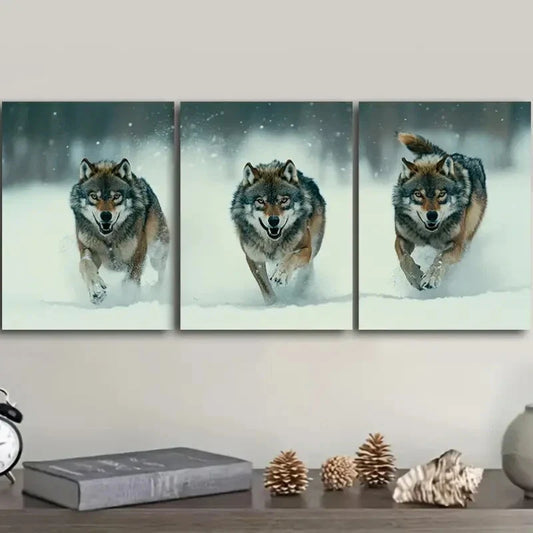 3pcs Featuring a Fierce Wolf Pack Metal Print Ready to Hang Art