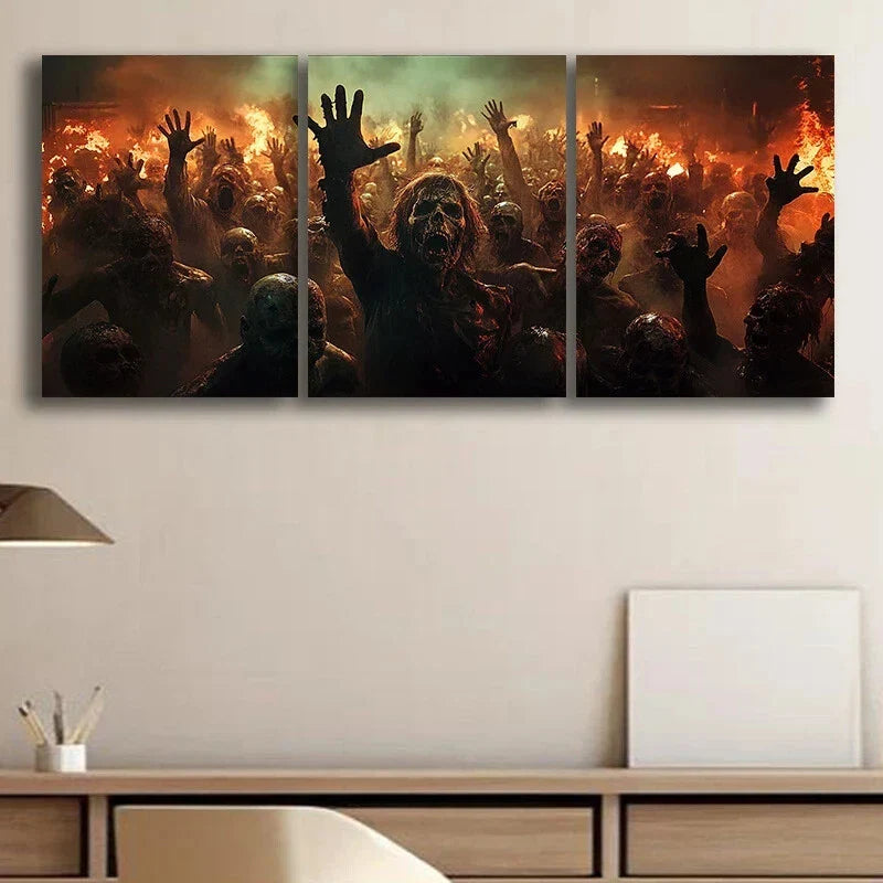 3pcs Zombie Apocalypse Luxurious Metal Print Ready to Hang Art