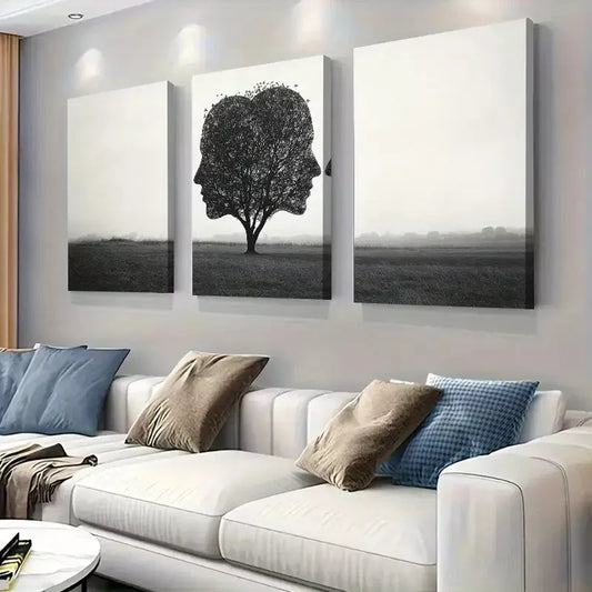 3pcs Silhouette Tree in Head Triptych Wall Art Set Canvas Framed 40x60cm - High Quality Print 100% Australian Made Wall Canvas Ready to Hang